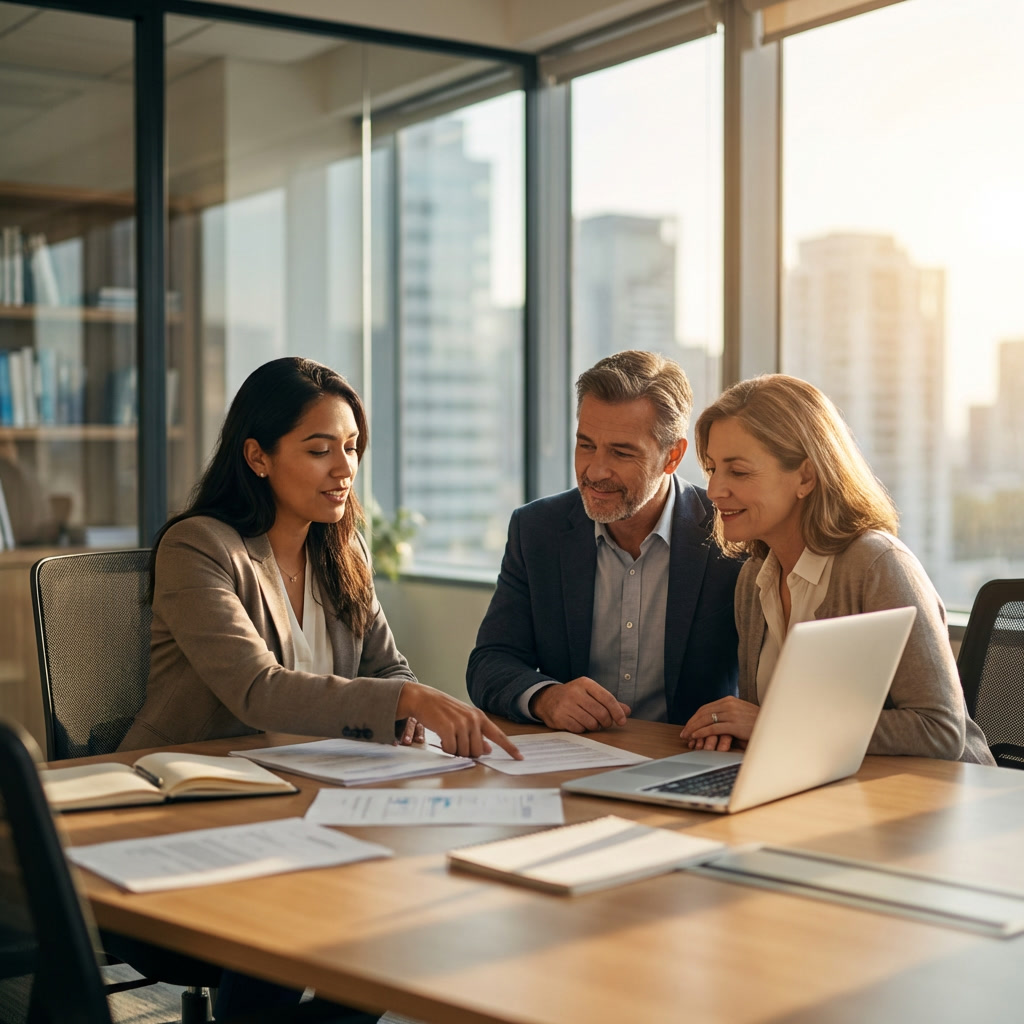 Asesor financiero ayudando familia